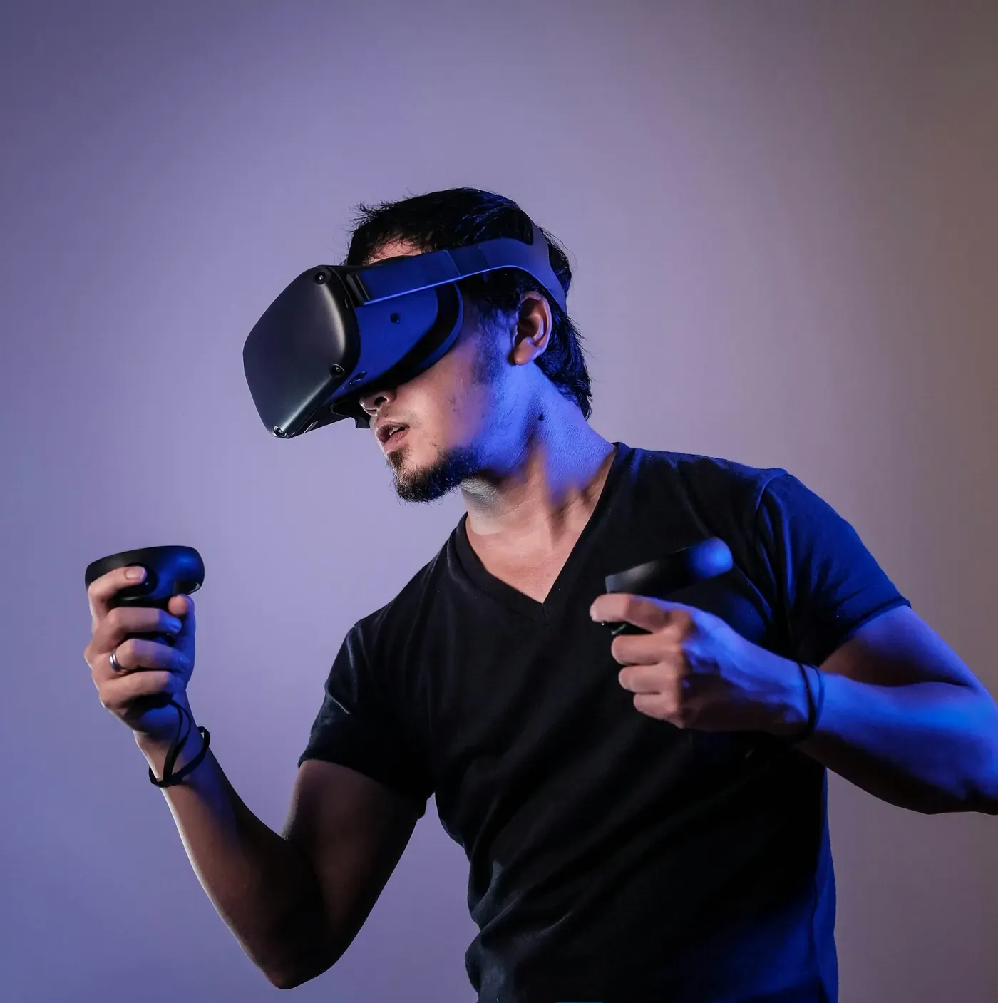 A person using a virtual reality headset